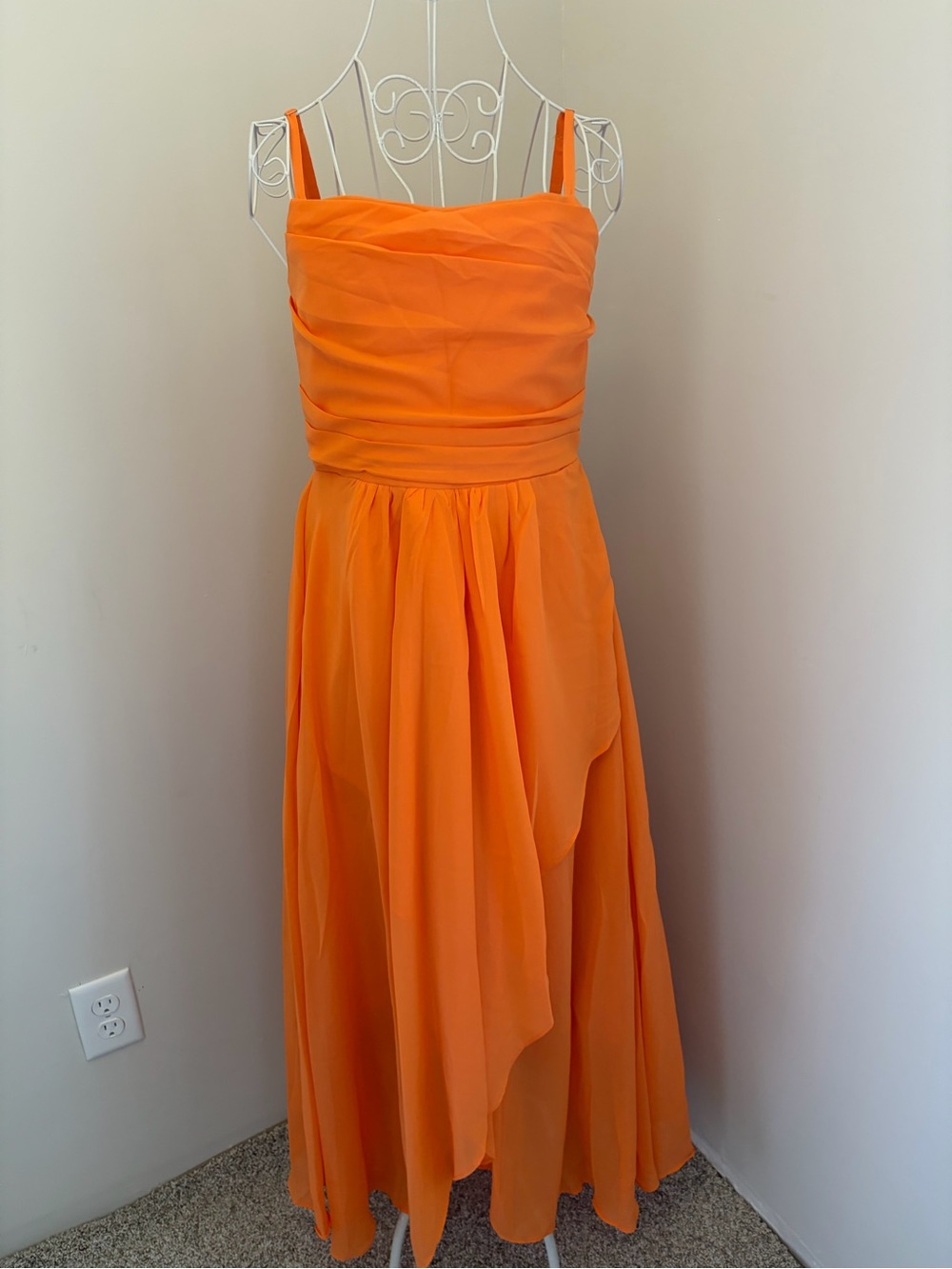 Girls Orange Chiffon Maxi Dress with Spaghetti Straps